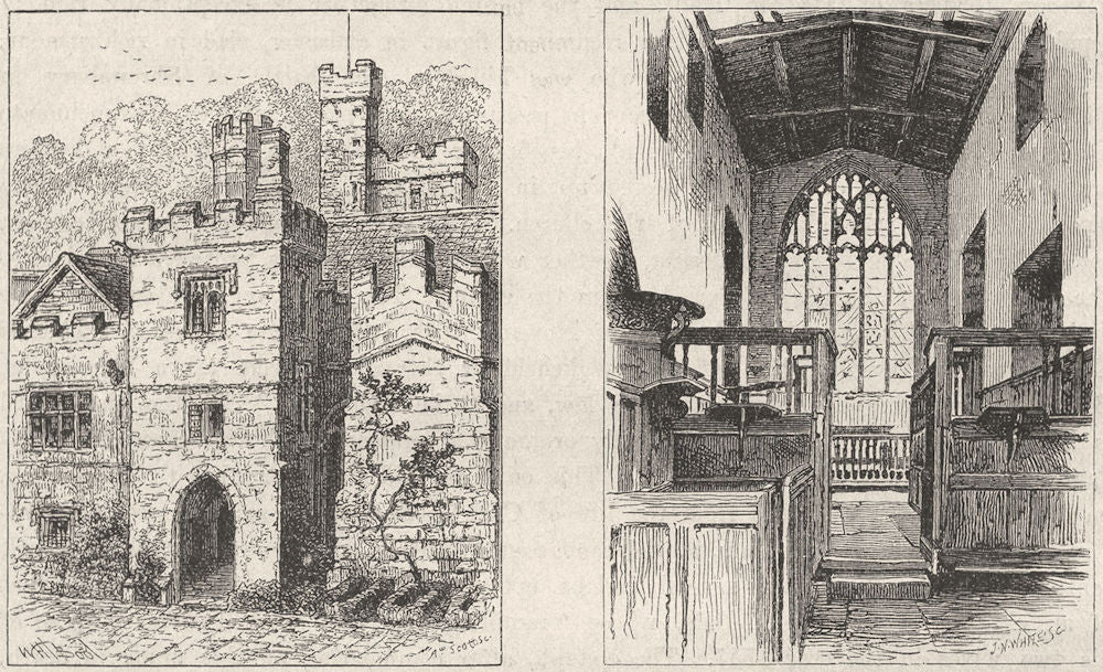 DERBYS. Haddon Hall. Entry to Banqueting; Chapel 1898 old antique print